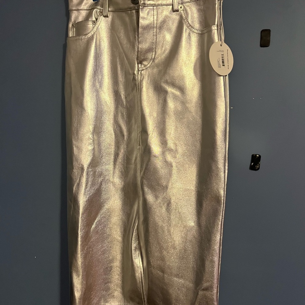 STAUD Silver Metallic Skirt